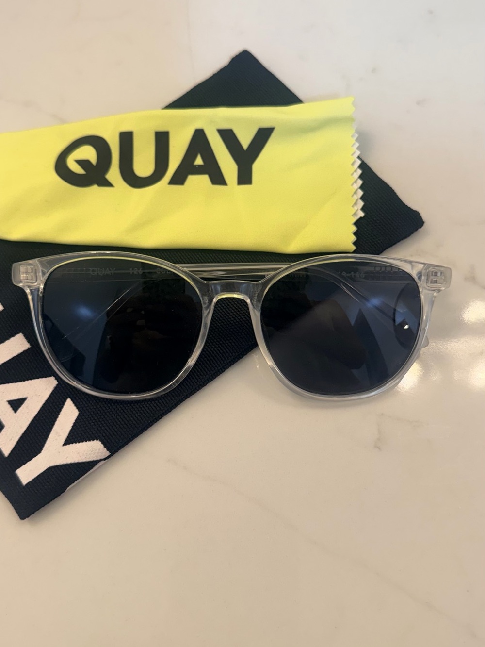 Quay Clear Frame Sunglasses with Dark Blue Lenses